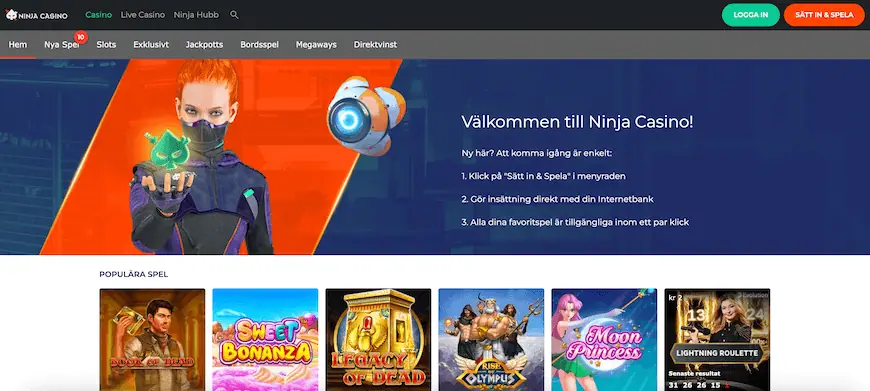ninja casino screenshot